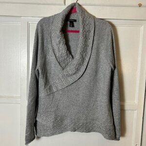 White House Black Market Wool Blend Gray Sweater Top Sparkly Silver Threading XL